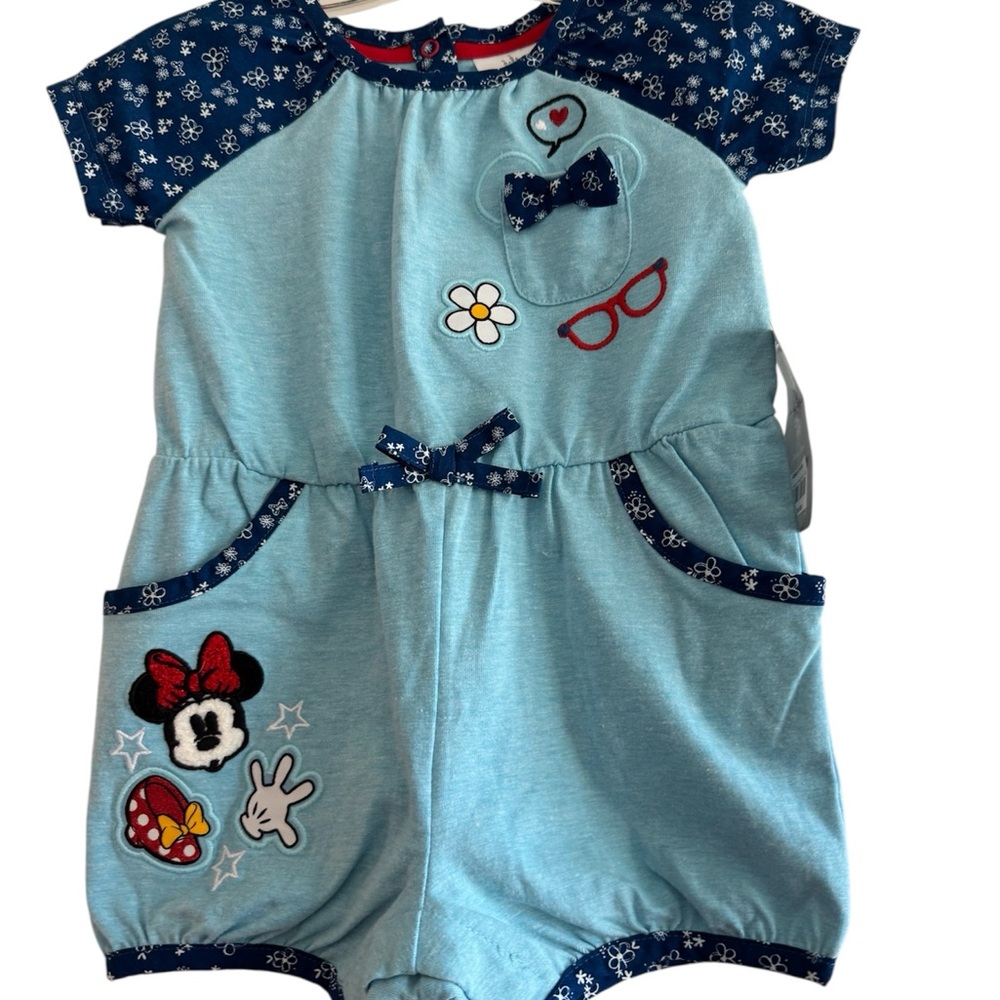 Disney Minnie Mouse Romper 12-18 Months NWT Baby Girl Blue Outfit